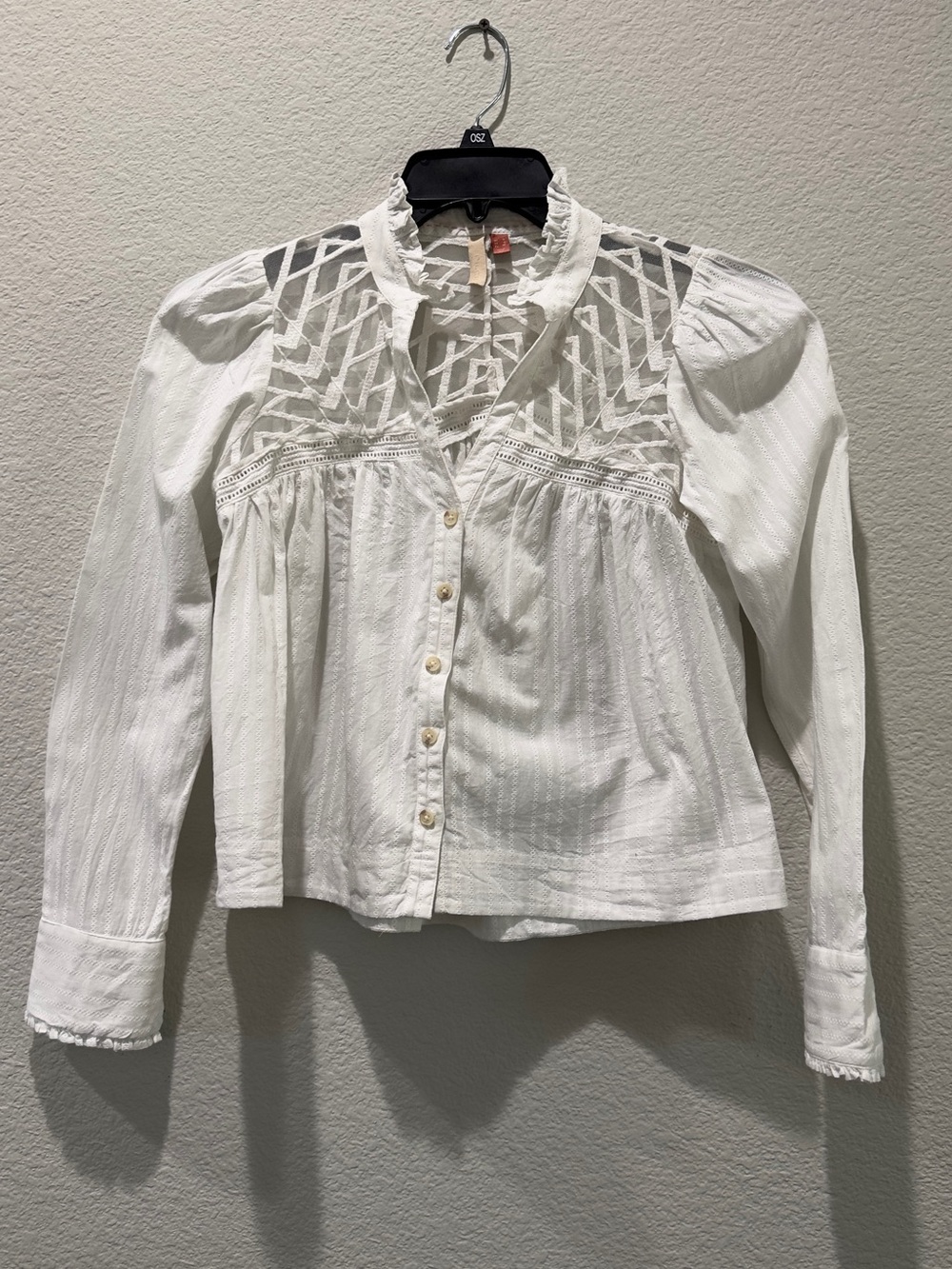 Pilcro White Lace Yoke Button-Down Shirt